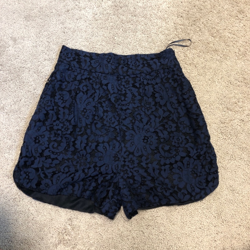 Zara Trafaluc Navy Floral Laced Shorts